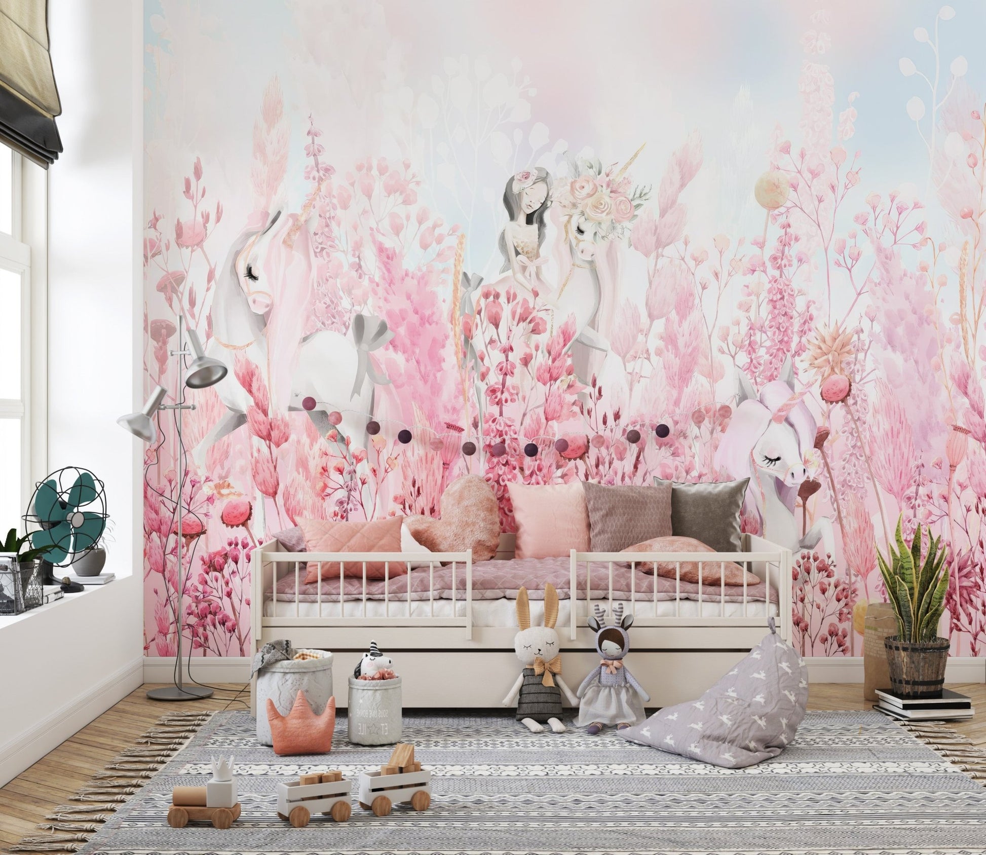 Pink Blossom Unicorn Wallpaper Mural - Wallanza