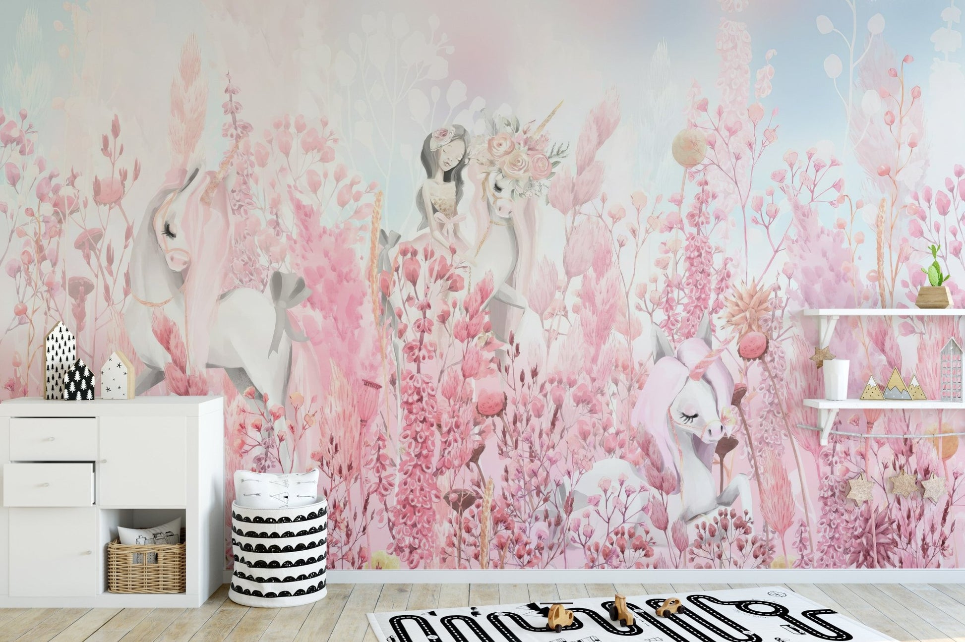 Pink Blossom Unicorn Wallpaper Mural - Wallanza