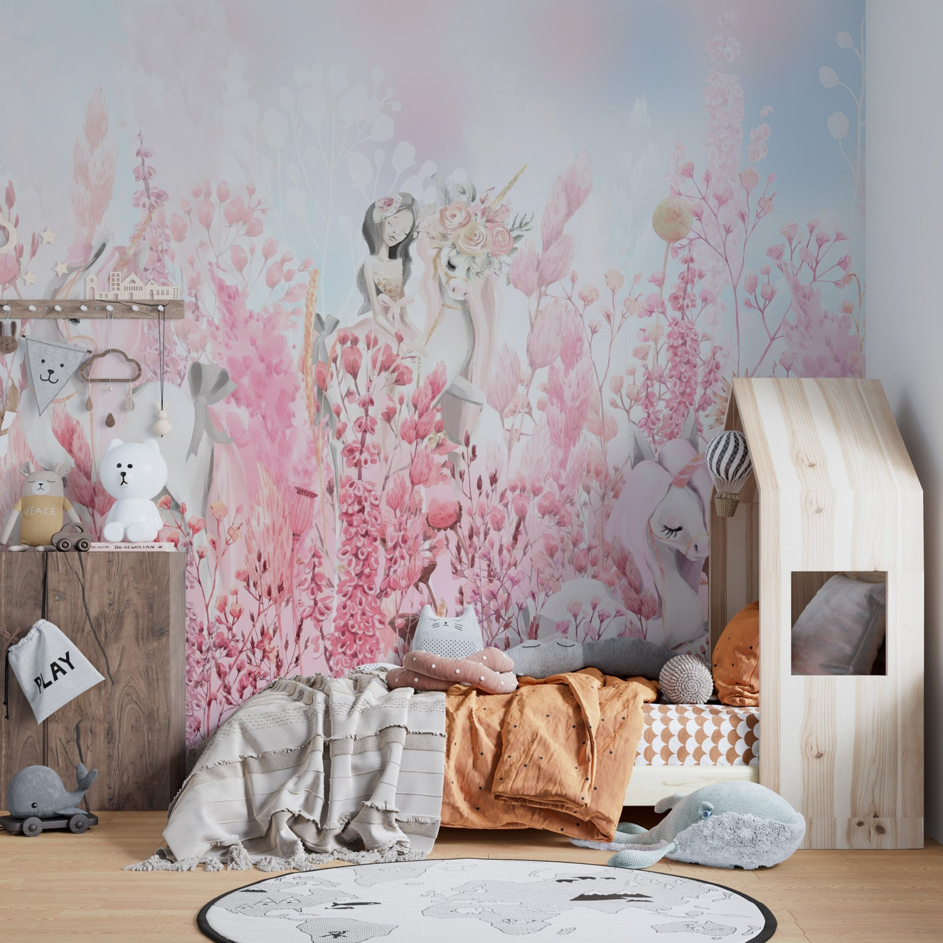Pink Blossom Unicorn Wallpaper Mural - Wallanza