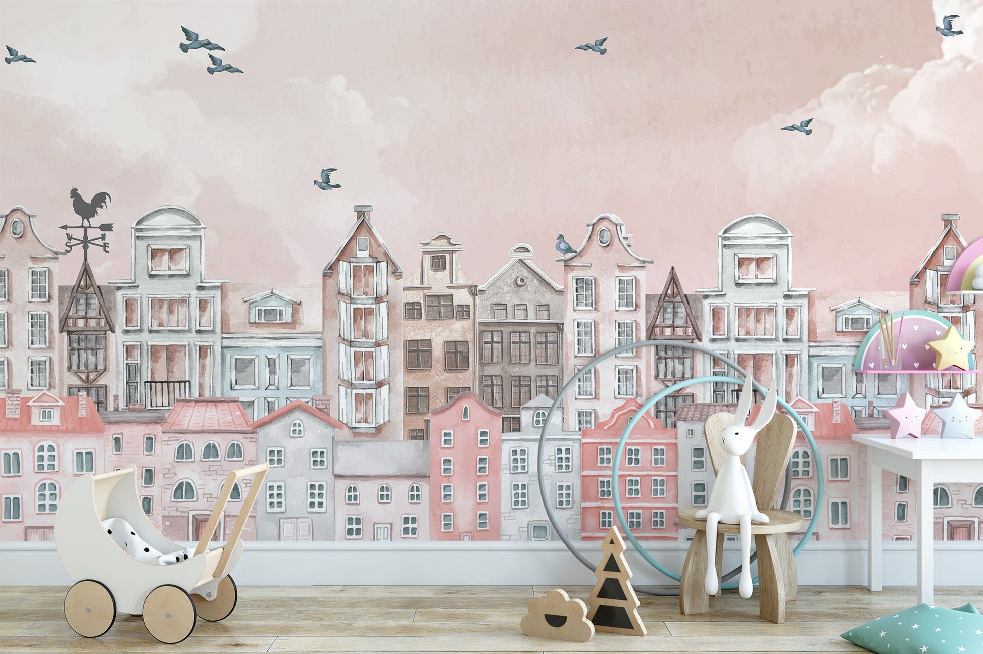 Pink Cityscape Wall Mural - Wallanza