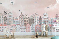 Pink Cityscape Wall Mural - Wallanza