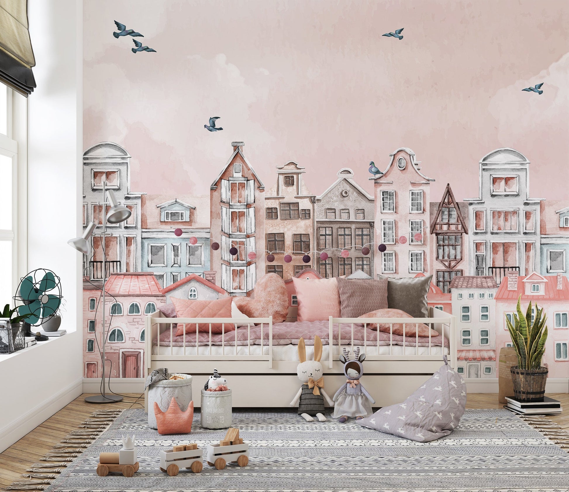 Pink Cityscape Wall Mural - Wallanza