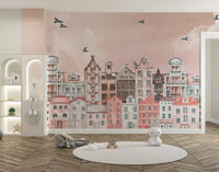 Pink Cityscape Wall Mural - Wallanza
