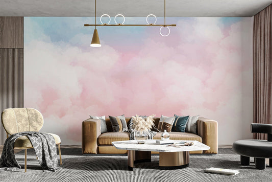 Elegant pink cloud wall mural with a gradient of warm sunset colors.