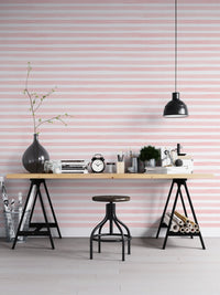 Pink Color Abstract Stripe Watercolor Wallpaper in a home office with a black stool.