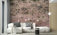 Soft Pink and White Crane Wall Mural for Living Rooms
