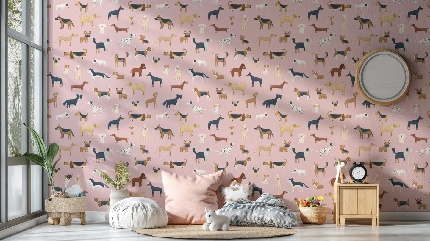 Pink Dogs Breed Pattern Wallpaper - Wallanza