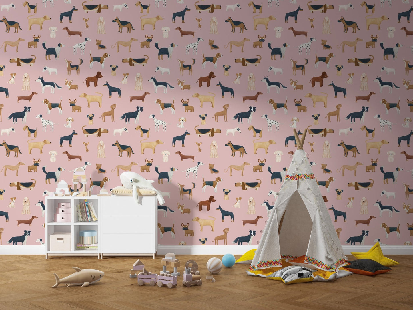 Pink Dogs Breed Pattern Wallpaper - Wallanza