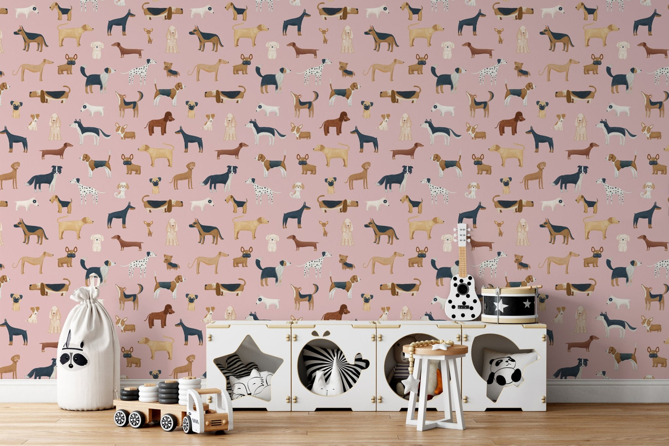 Pink Dogs Breed Pattern Wallpaper - Wallanza