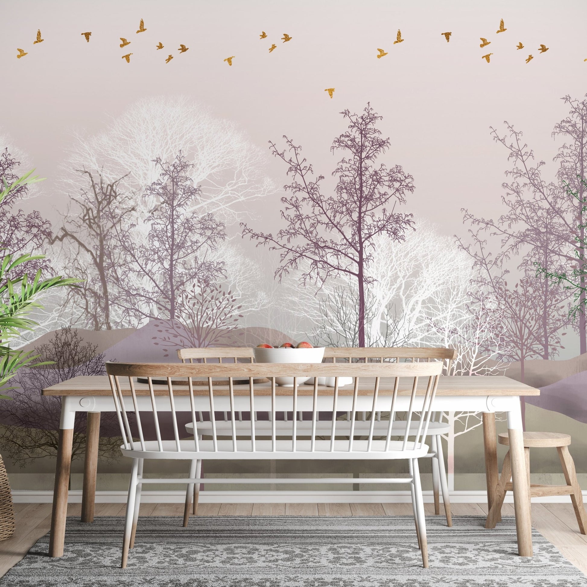  Enchanted Forest Trees wallpaper feature wall in lounge