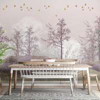  Enchanted Forest Trees wallpaper feature wall in lounge