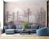 Premium Pink Enchanted woodland mural for living area wall.
