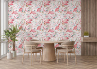 Pink Flamingo Patterns Wall Mural for tropical style