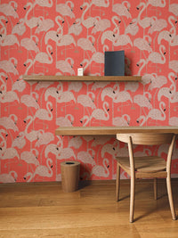 Peel and stick wallpaper with pink flamingo design
