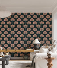 Victorian-style wallpaper with pink flower patterns
