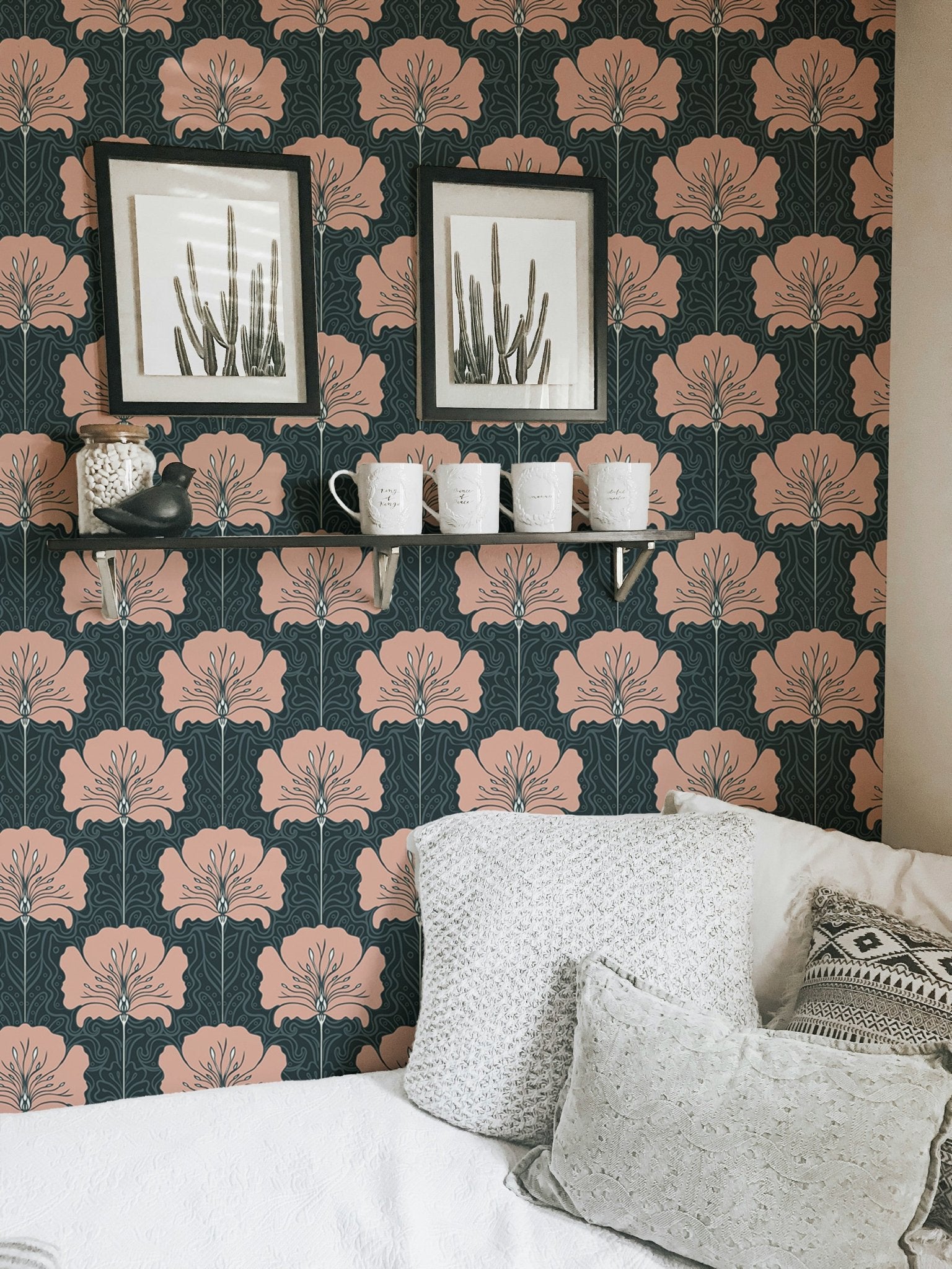 Wallpaper showcasing Victorian pink floral elegance
