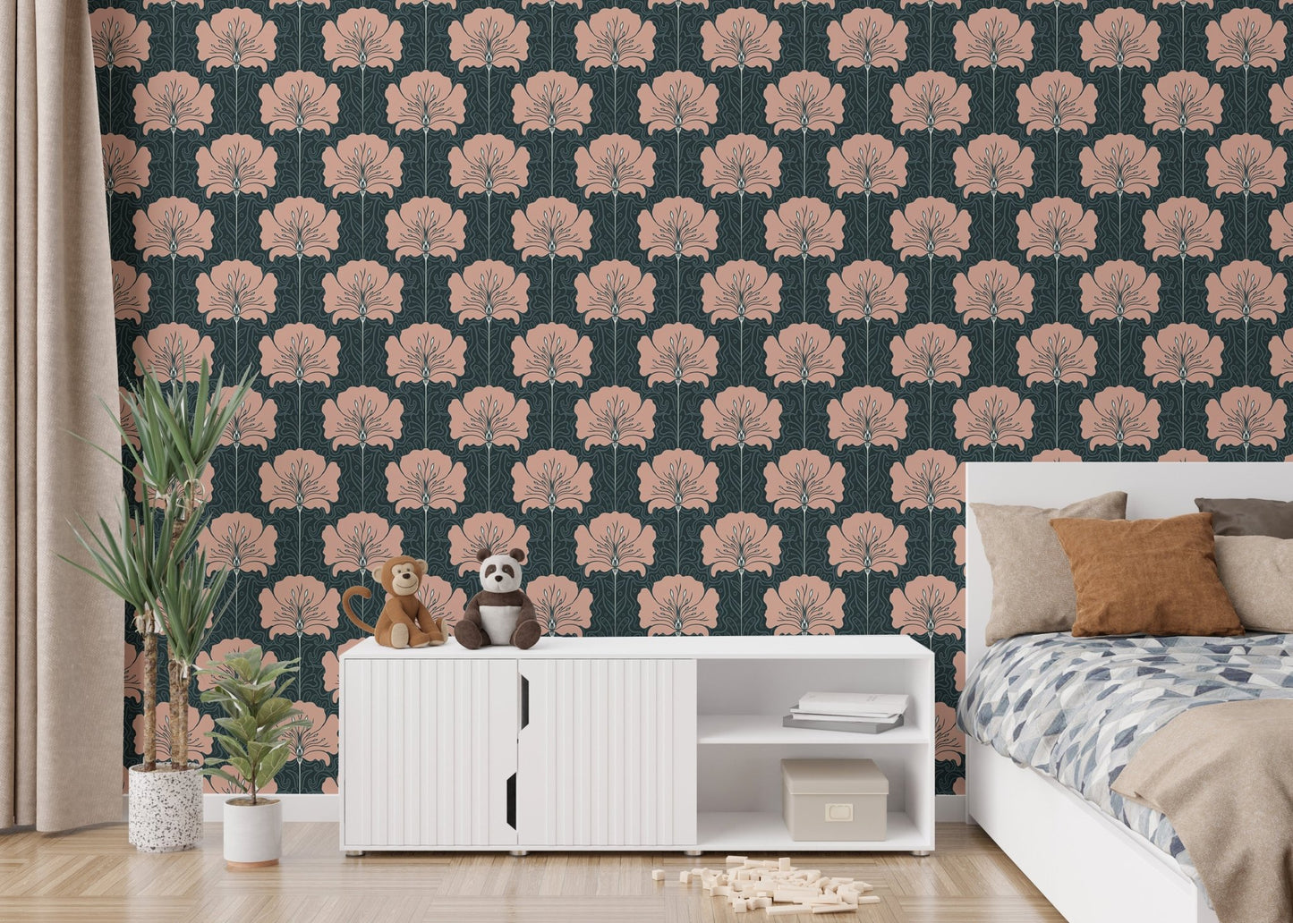 Pink Flower Nouveau Style Victorian Wallpaper - Wallanza