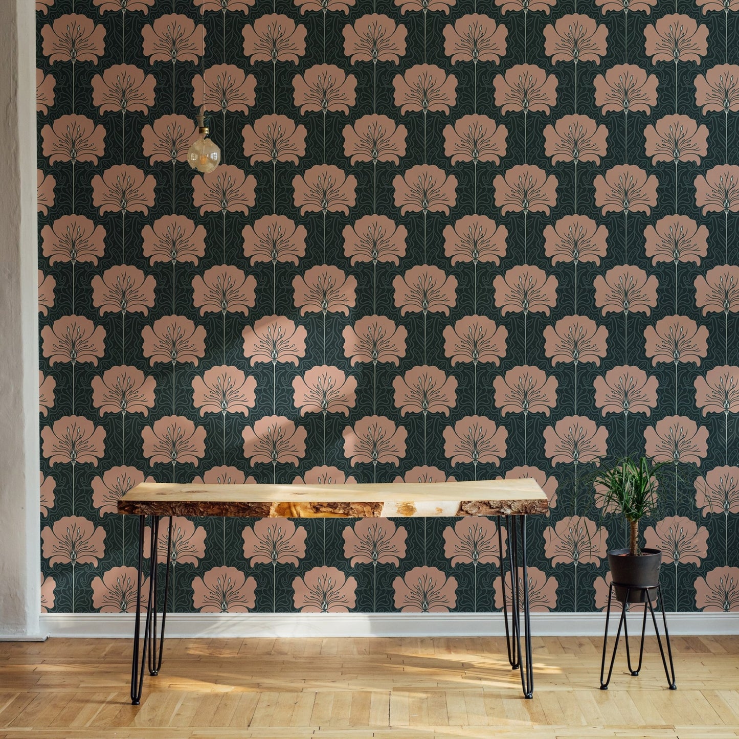 Pink flower Victorian art nouveau wallpaper design