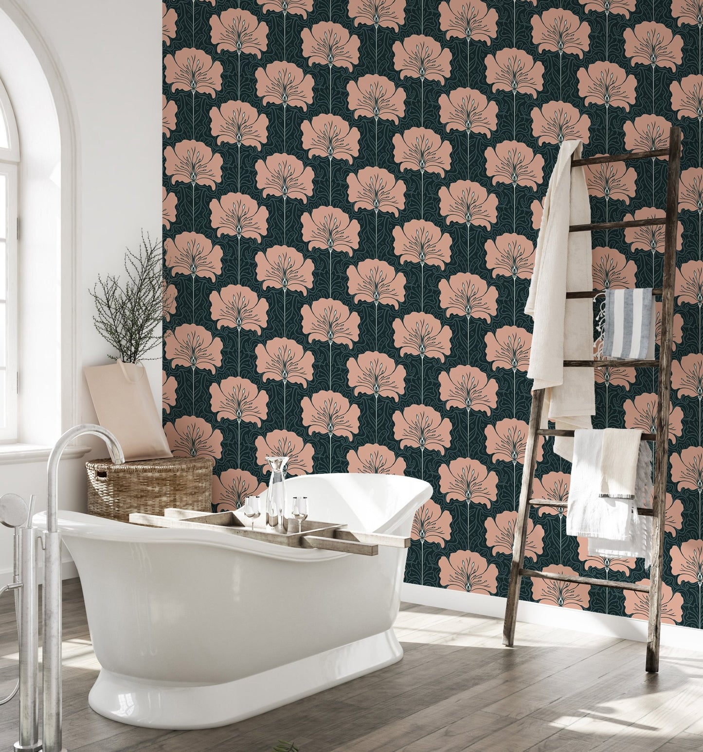 Pink Flower Nouveau Style Victorian Wallpaper - Wallanza