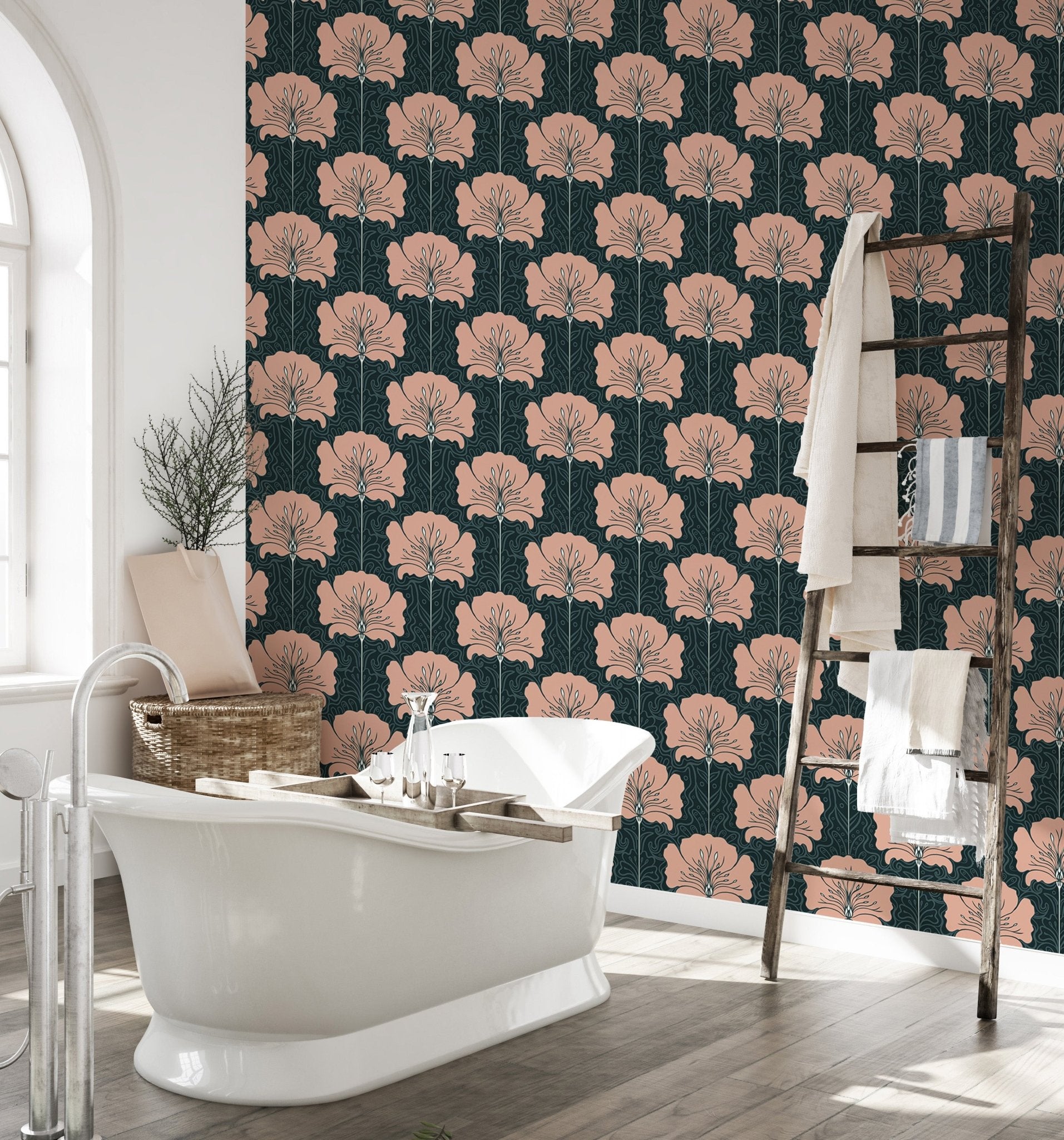 Pink Flower Nouveau Style Victorian Wallpaper - Wallanza