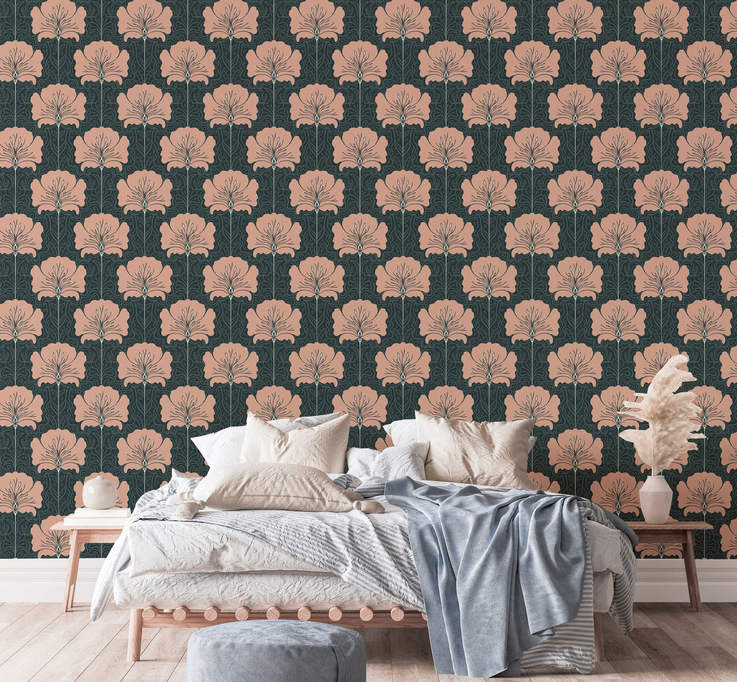Vintage-inspired pink floral Victorian wallpaper