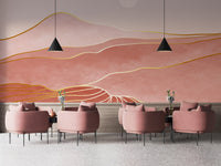 Pink and gold wall mural for a restaurant interior.