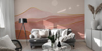 Pink & Gold Mountain Wall Murals in a living room.