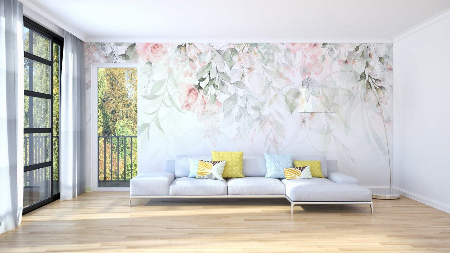 Pink Hanging Flower Wall Mural - Wallanza