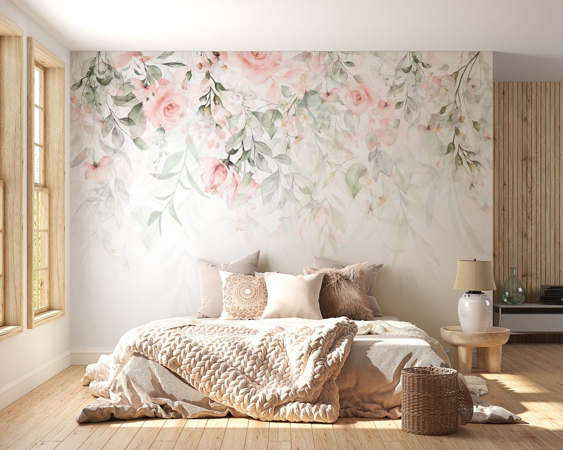 Pink Hanging Flower Wall Mural - Wallanza