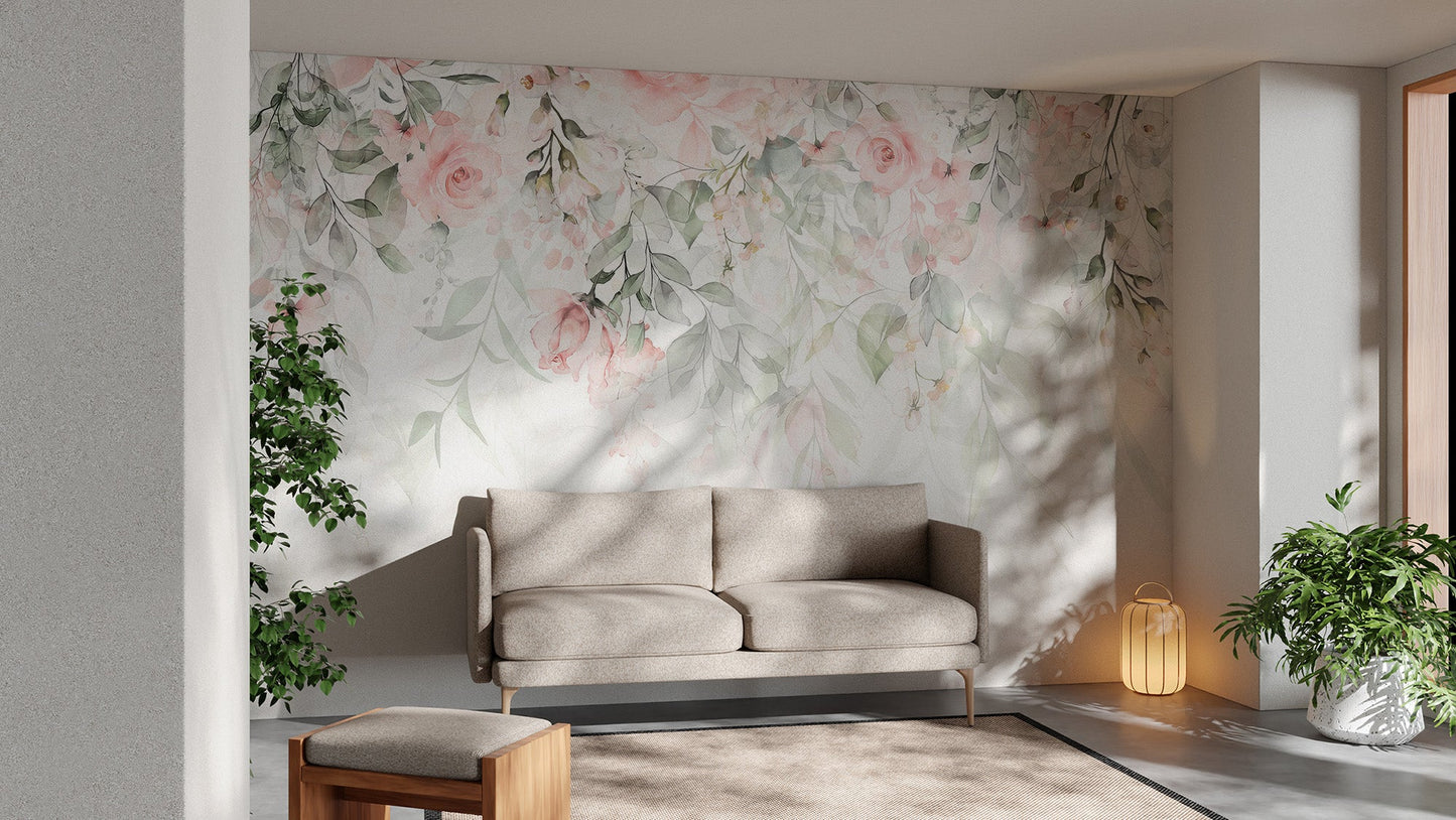 Pink Hanging Flower Wall Mural - Wallanza