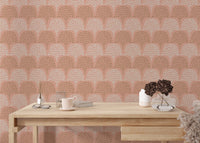 Boho wall mural with arch patterns in a minimalist study room setting.
