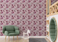 Kids play area with Pink Peony Flowers Summer Wallpaper and a green armchair.