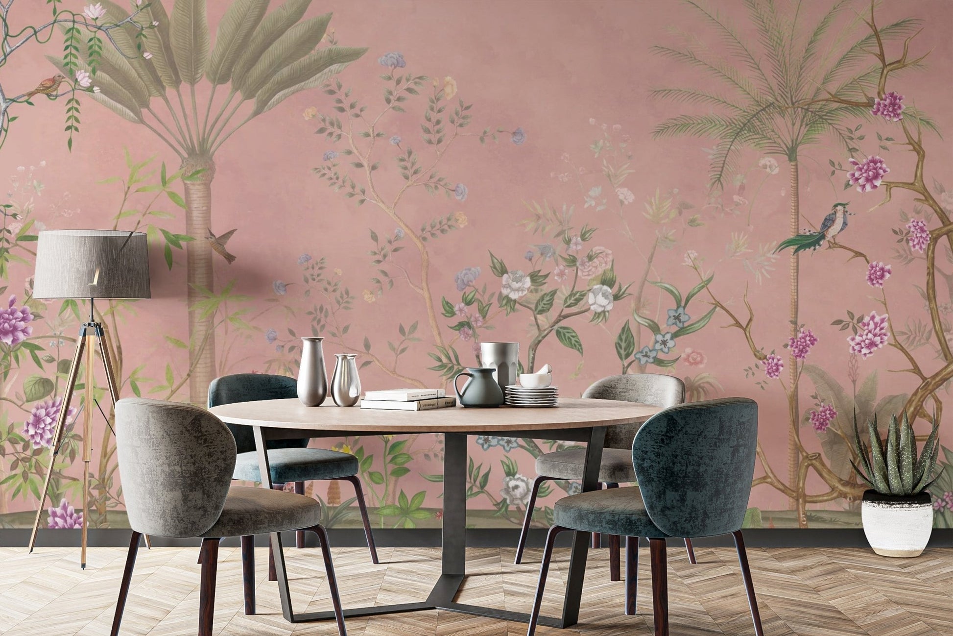 Pink Tropical Chinoiserie Wallpaper - Wallanza