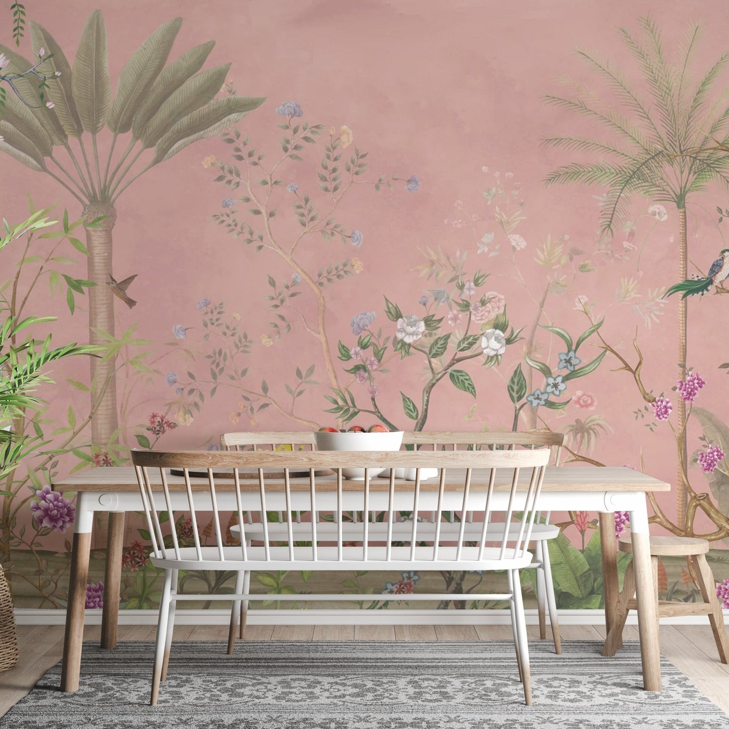 Pink Tropical Chinoiserie Wallpaper - Wallanza
