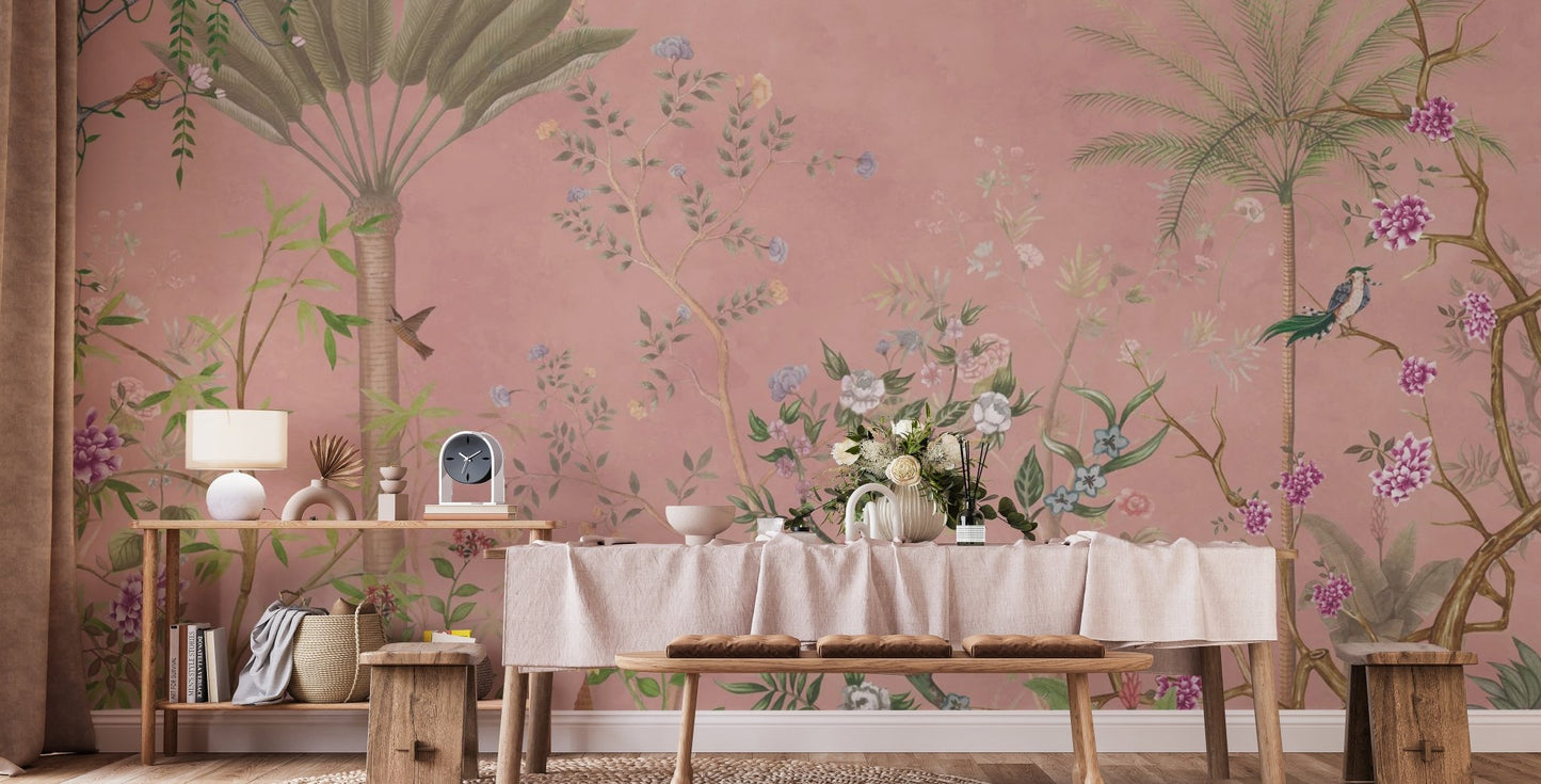 Pink Tropical Chinoiserie Wallpaper - Wallanza