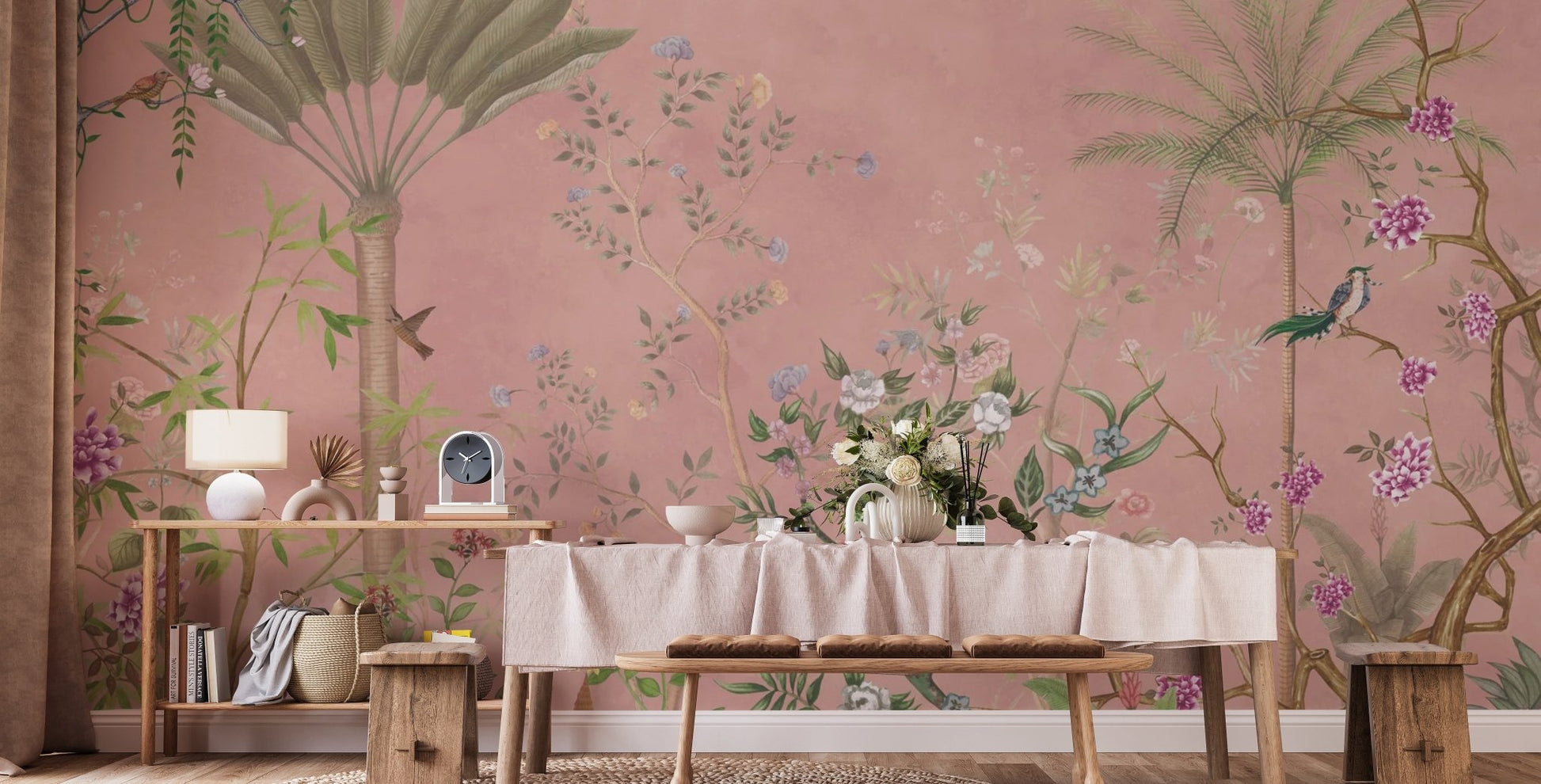 Pink Tropical Chinoiserie Wallpaper - Wallanza