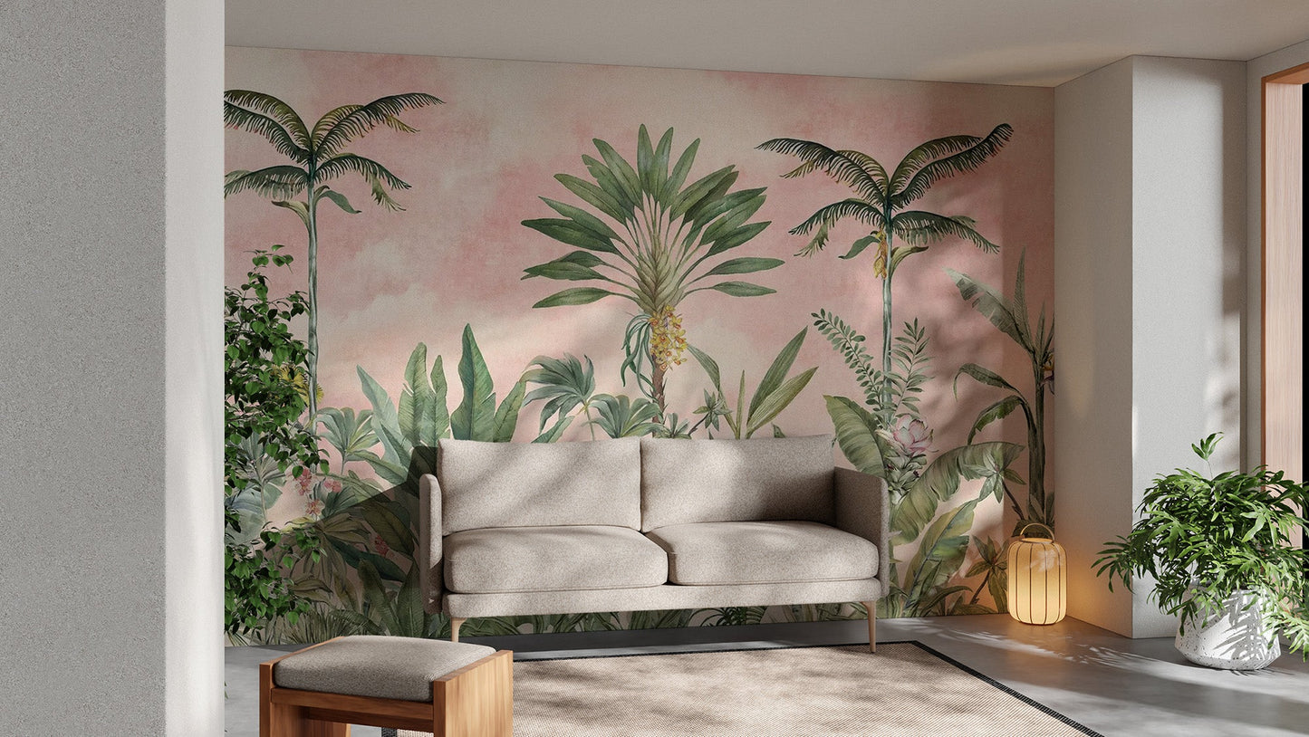 Pink Tropical Wallpaper Mural - Wallanza