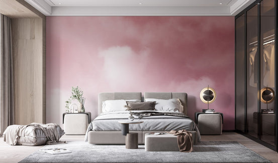 Watercolor pink brushstrokes wall mural for artistic bedroom decor.
