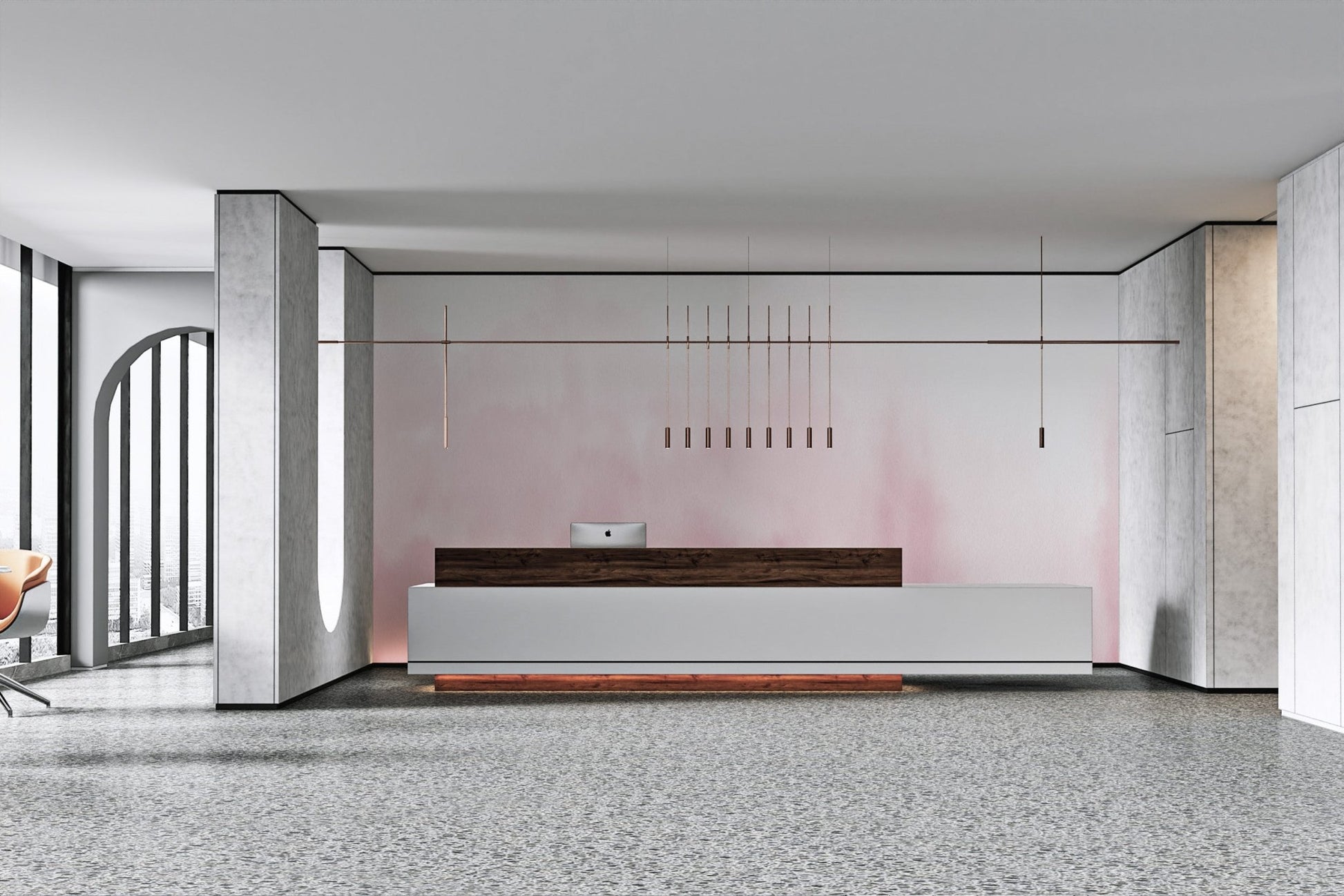 Pink Watercolor Gradient Wall mural in a professional reception area.
