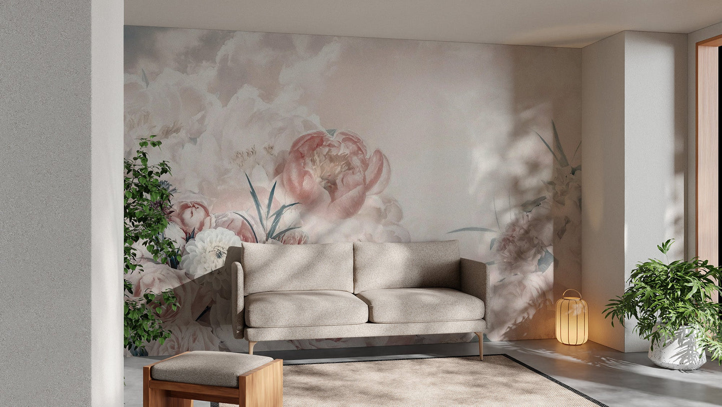Pink White Flower Wallpaper Mural - Wallanza