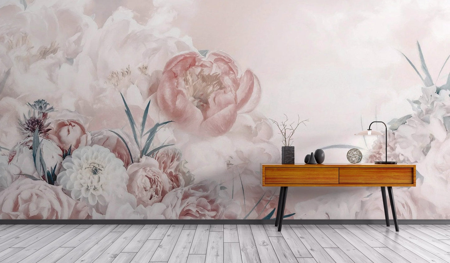 Pink White Flower Wallpaper Mural - Wallanza