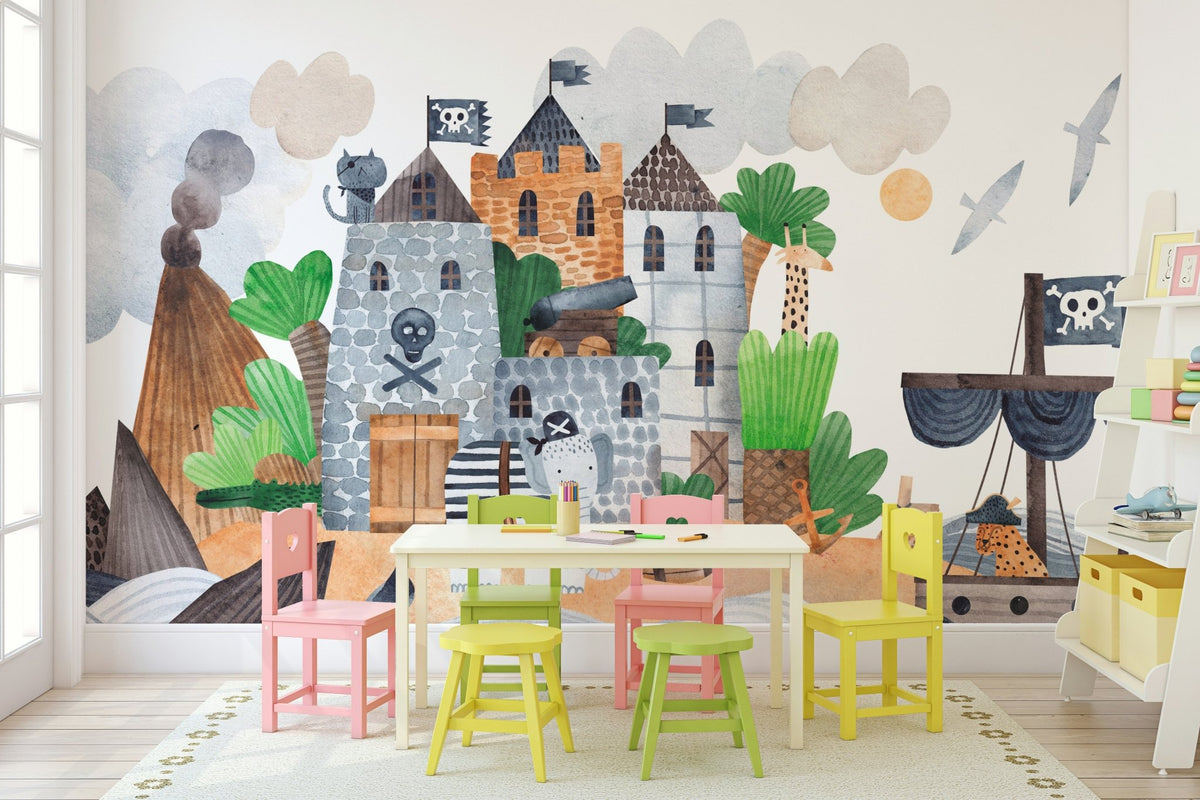 Hand-painted style ocean scene mural for nursery wall mural
