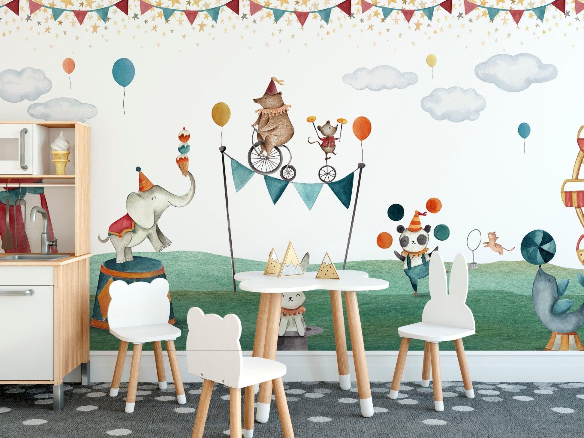 Playful Circus Animals Wall Mural - Wallanza