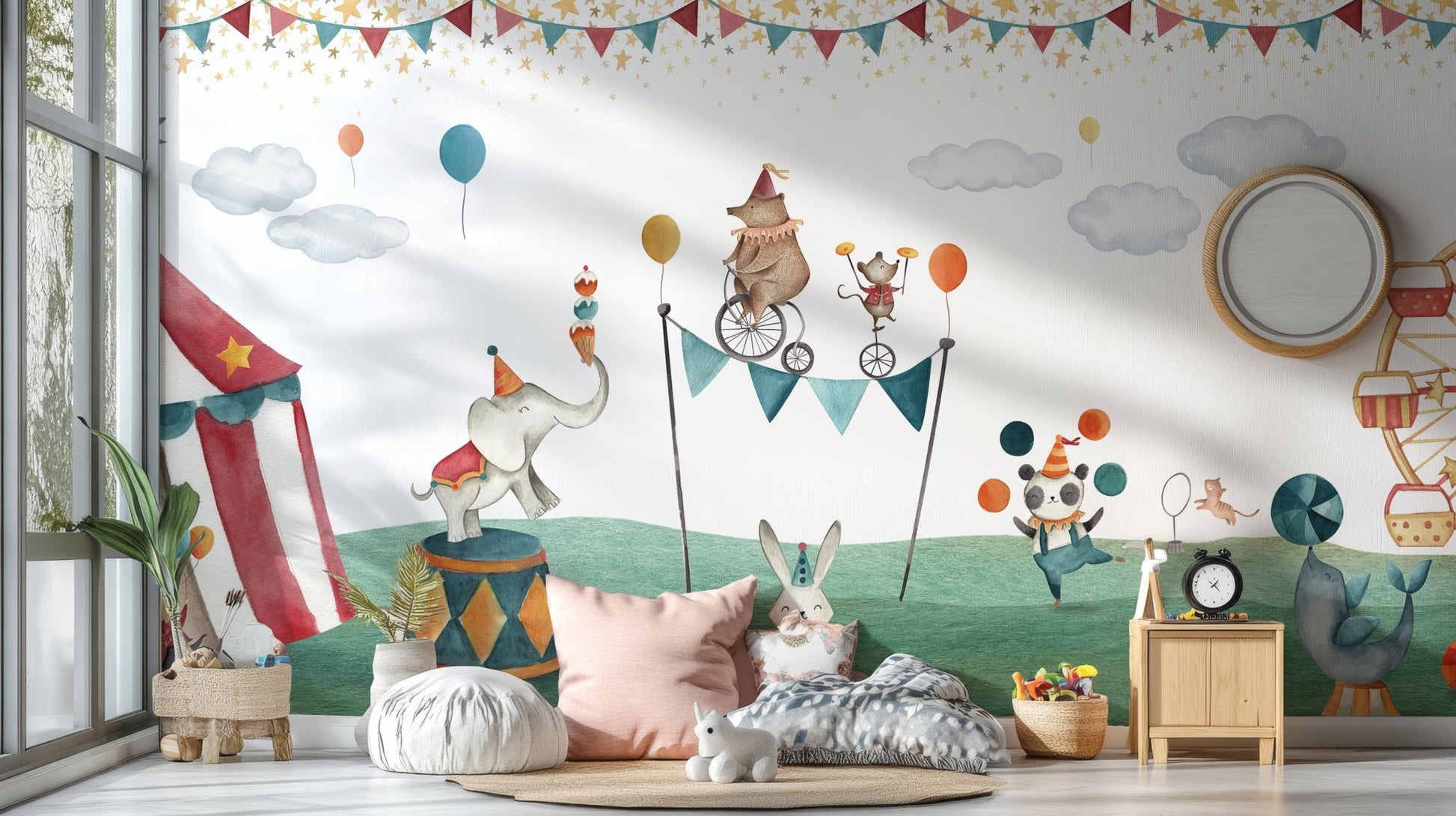 Playful Circus Animals Wall Mural - Wallanza