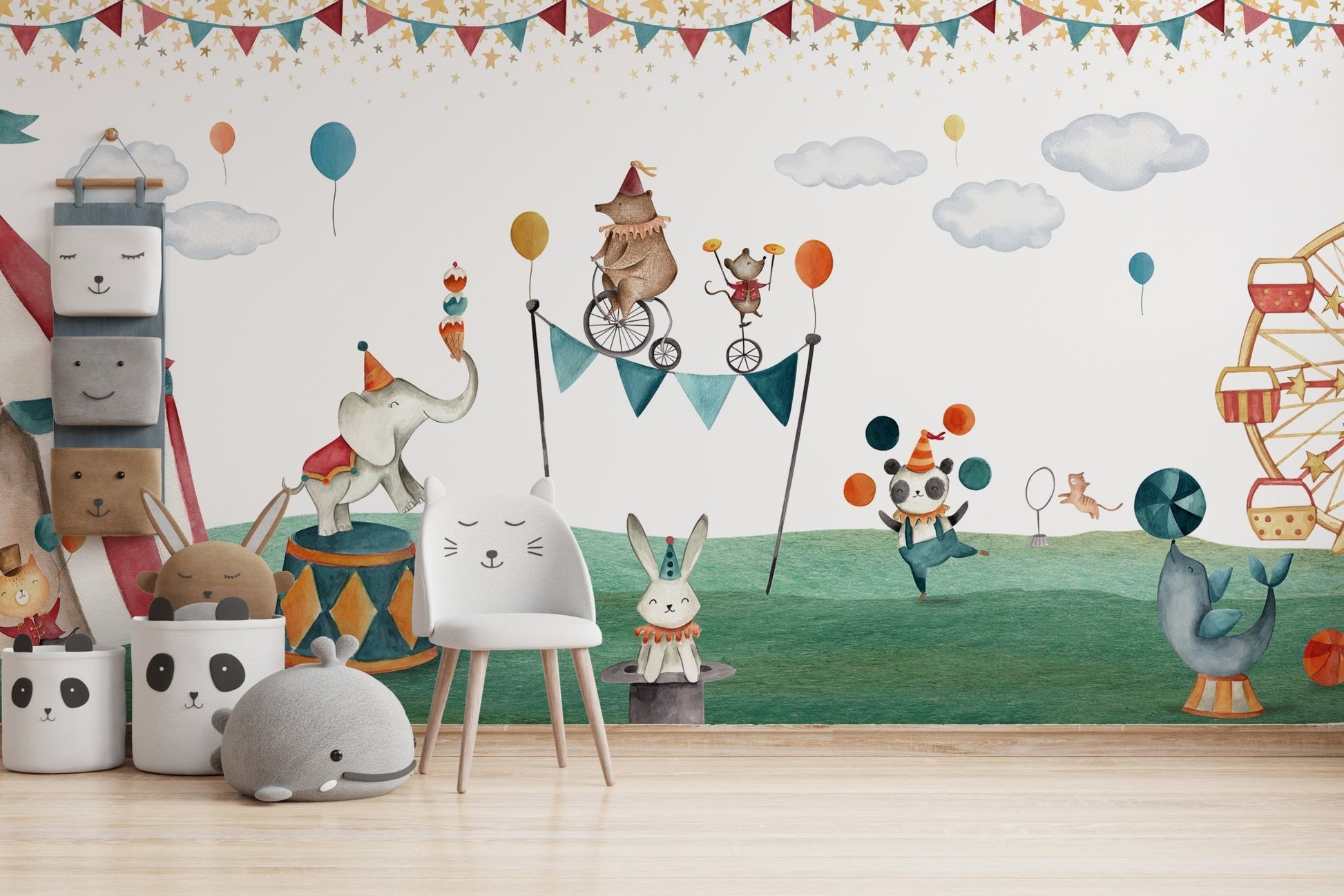 Playful Circus Animals Wall Mural - Wallanza