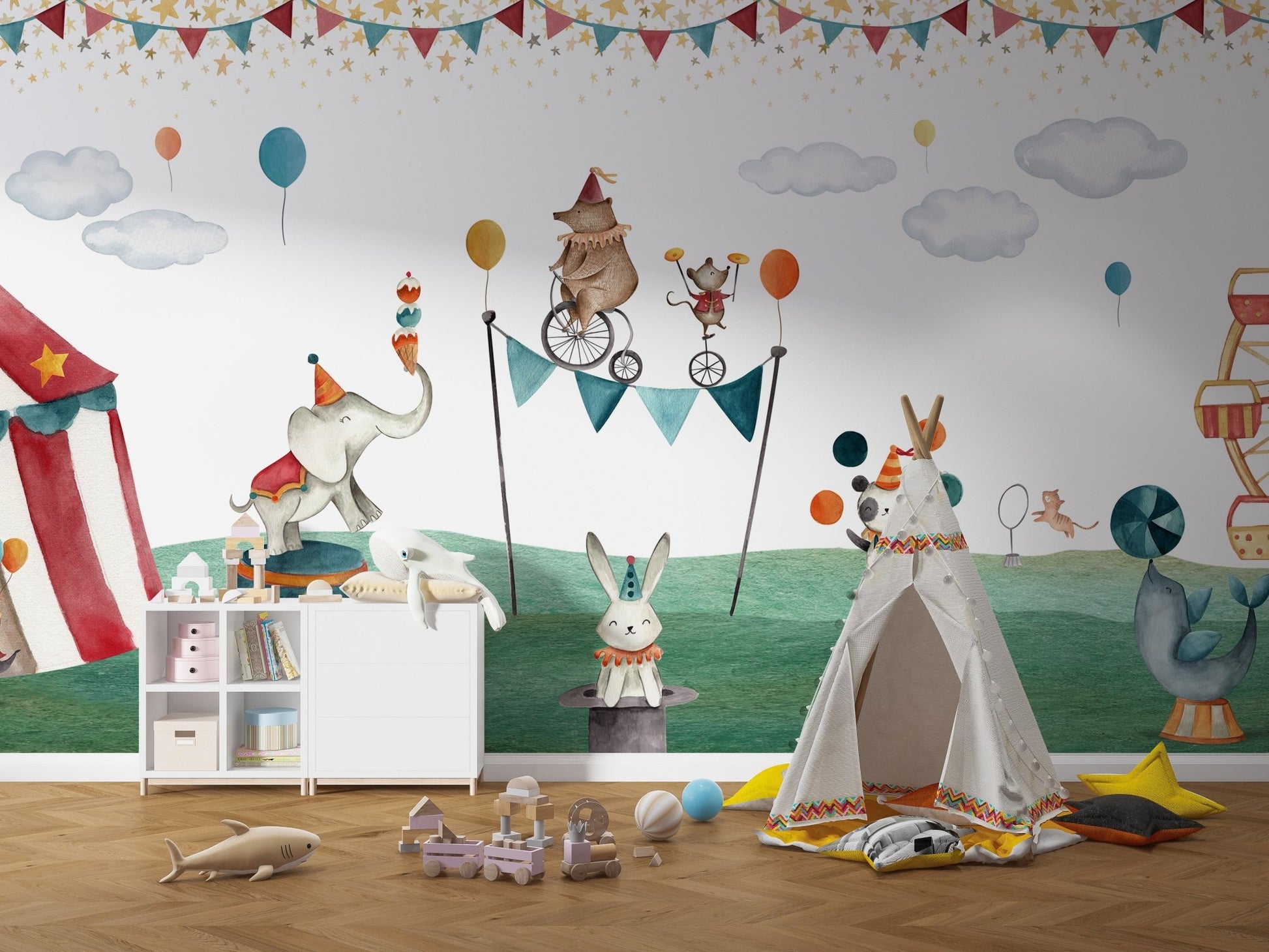 Playful Circus Animals Wall Mural - Wallanza