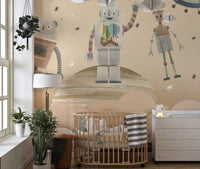 Playful Cosmic Robots Wall Mural - Wallanza