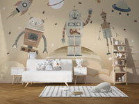 Playful Cosmic Robots Wall Mural - Wallanza