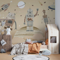 Playful Cosmic Robots Wall Mural - Wallanza