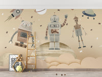 Playful Cosmic Robots Wall Mural - Wallanza